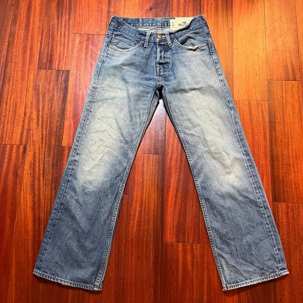 Hollister Jeans Mens 28x30 (29x29) Hermosa Low Rise Bootcut Blue Distressed Y2K